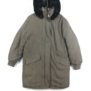 Worthington Womens‎ Coat Jacket Parka Insulated Hooded Faux Fur Taupe Brown S